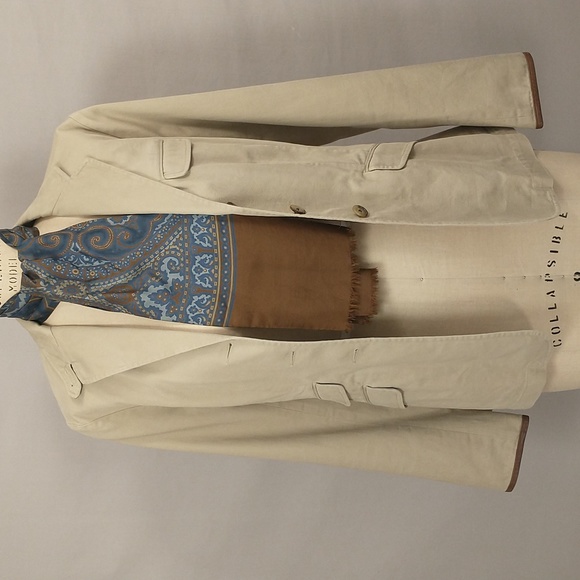 Quality Khaki Jacket Ralph Lauren Blue Label Tailored Cotton w Leather Trim sz 8 - Picture 7 of 11